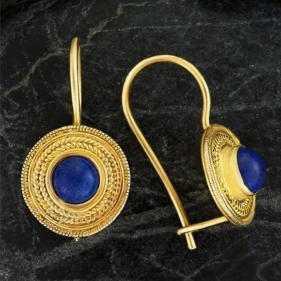 Anthropologie Jewelry - NEW Apollonia Roman Revival Lapis Blue Gold Plated Drop Earrings